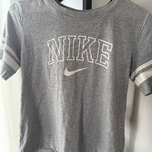 Nike Gray Short Sleeve Kids Tee with White Logo